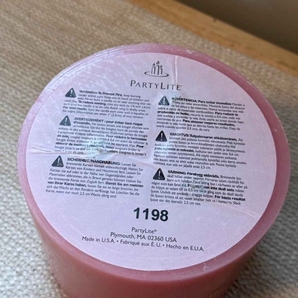 PartyLite 3 Wick Pillar Candle Strawberry Rhubarb New in Box Retired